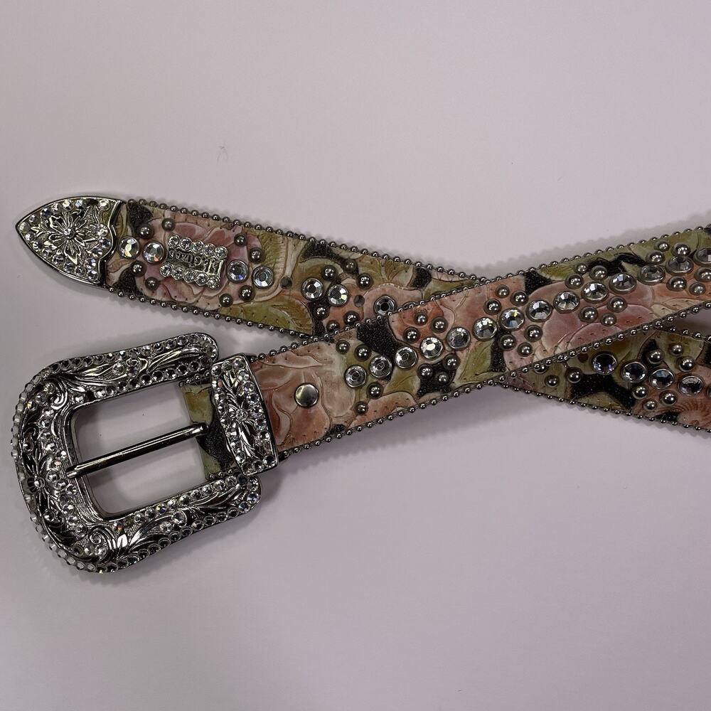 BB Simon Swarovski Elements Encrusted Belt Size L Floral Rhinestone Made In USA
